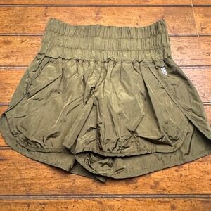 Free People Movement Hot Shot Shorts Olive Green Smocked Waist Athletic Shorts M